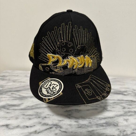 Playa Black Cap with Gold Embroidery playing card sz L/XL - Picture 1 of 10